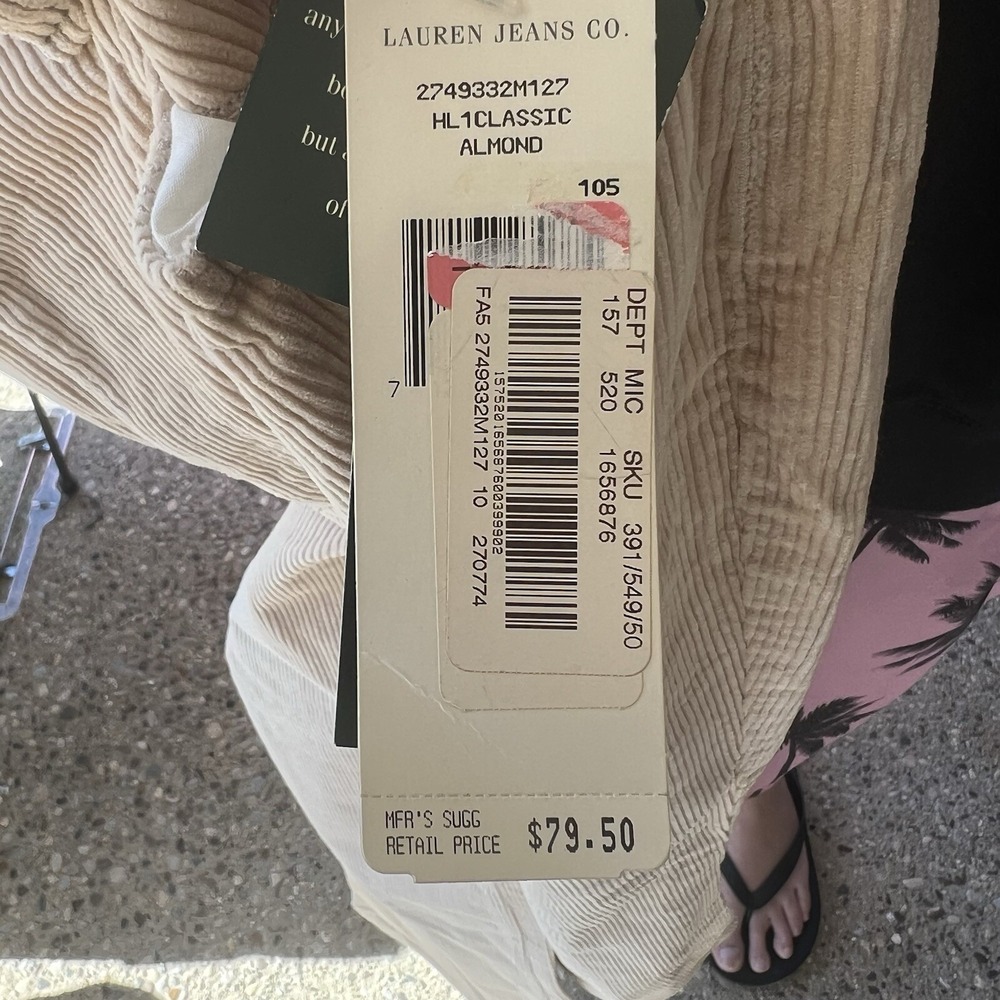 Lauren Jeans Company Ralph Lauren Corduroy Flare Pants Women Size 10 Almond NWT - Picture 9 of 9